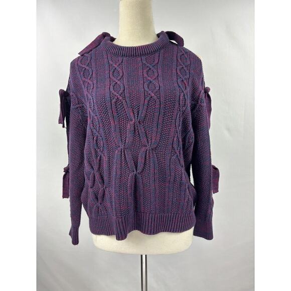 Project Naadam Sweater Purple Pink XS Cable Knit Ties Tie Accents - Picture 14 of 14